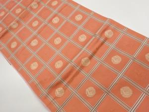 格子に抽象模様織出し袋帯